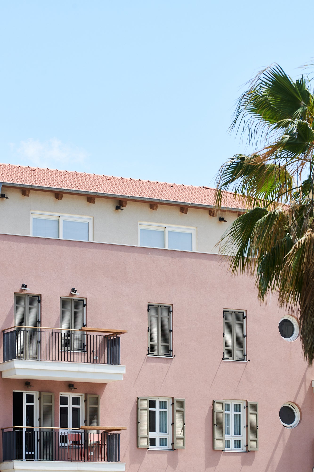 Pink Building and a Palm Tree